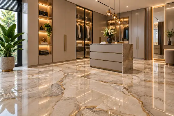 Commercial space with large format floor tiling