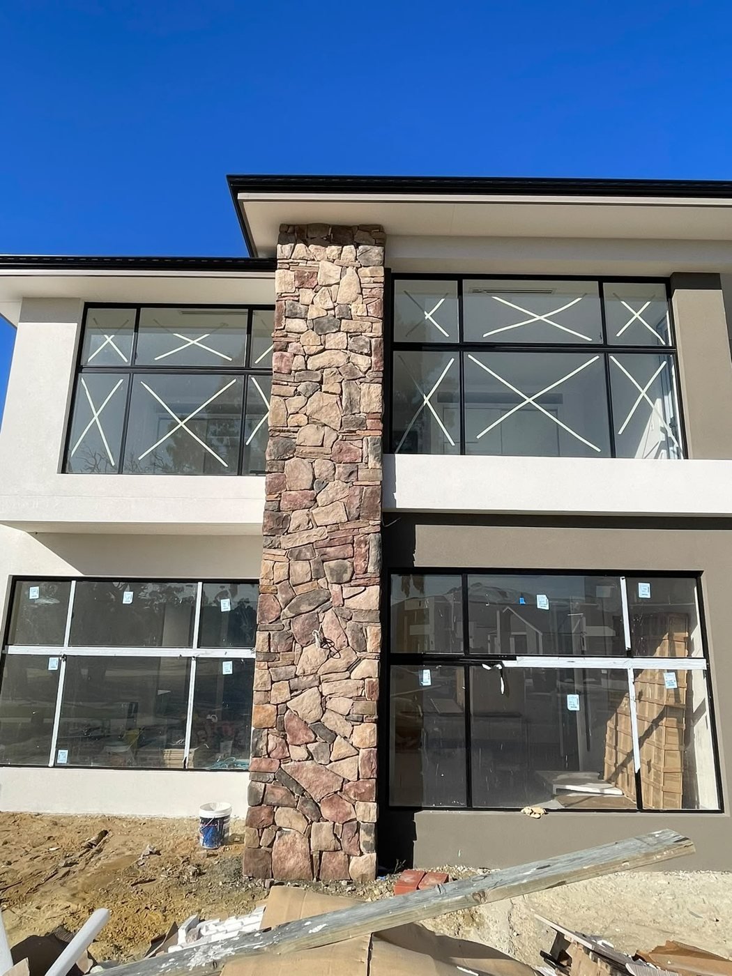 Stacked Stone Column — full-height stone feature column, new build, Baldivis, WA