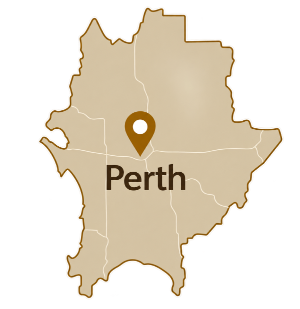 Map of the Perth metropolitan area showing AKN Projects service suburbs